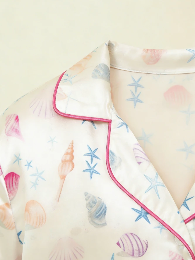 Children Seashells Satin Short PJ Set Kids Summer Pajamas Little Girl Soft Short Button Down Clothing Set product image 6