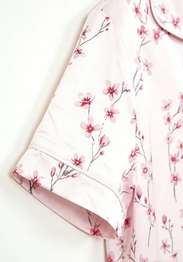 Children Cherry Blossom Satin Short Pajamas Set Kids Summer Pajamas Short Clothing Set product image 4