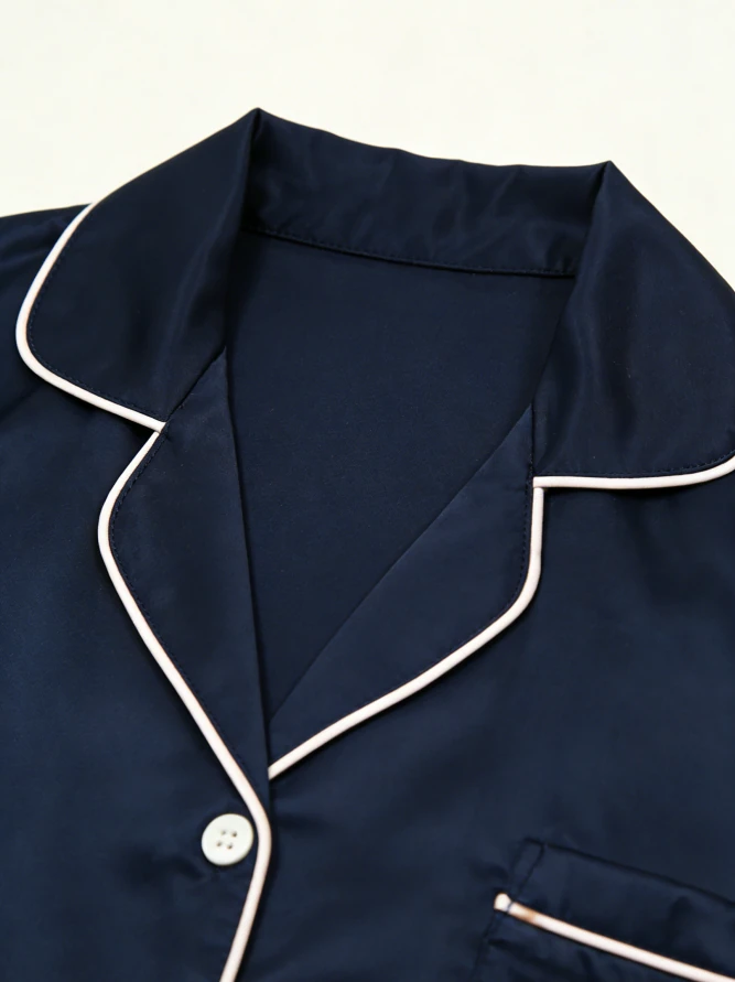 Baby Girls Solid Navy Satin Short Pajamas Set Summer PJ Button Down Short Set product image 4