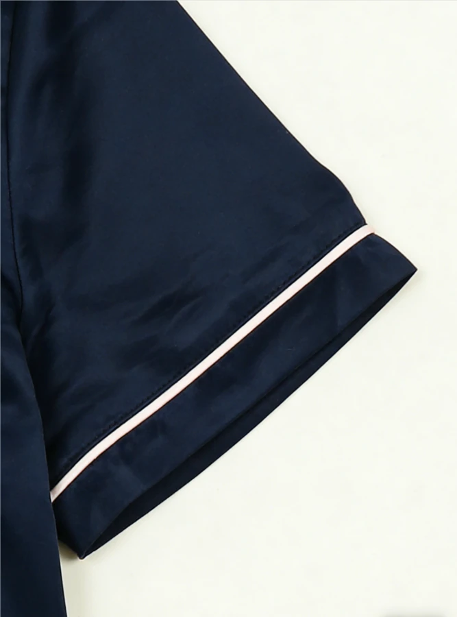 Baby Girls Solid Navy Satin Short Pajamas Set Summer PJ Button Down Short Set product image 5