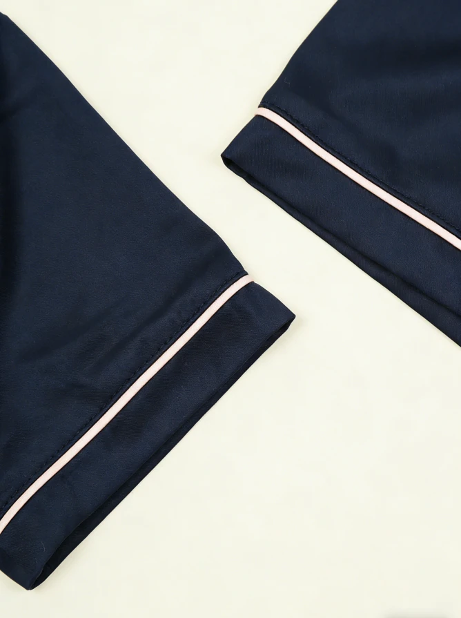 Baby Girls Solid Navy Satin Short Pajamas Set Summer PJ Button Down Short Set product image 6