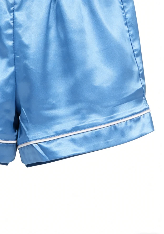 Baby Girls Royal Blue Satin Short Pajamas Set Kids Summer PJ Button Down Short Set product image 6