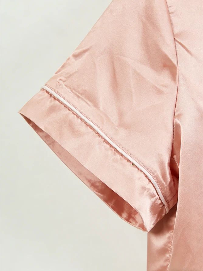 Fashion Girls Rose Pink Satin Short Pajamas Set Children Summer PJ Button Down Short Set product image 5