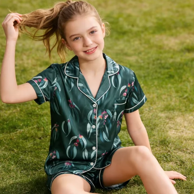 Baby Girls Australian Native Satin Short Pajamas Set Children Summer PJ Button Down Short Set product image 1