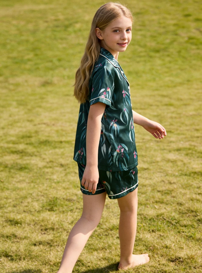 Baby Girls Australian Native Satin Short Pajamas Set Children Summer PJ Button Down Short Set product image 2