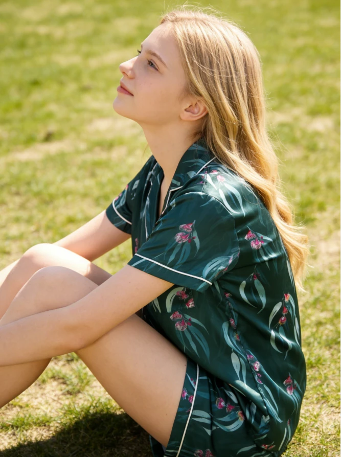 Baby Girls Australian Native Satin Short Pajamas Set Children Summer PJ Button Down Short Set product image 3