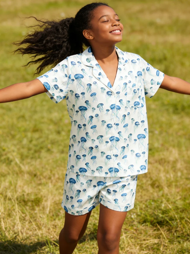 2027 New Baby Girls Jellyfish Short Pajamas Set Children Summer Button Down Short Set product image 2