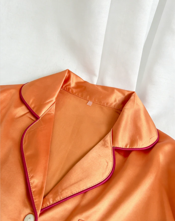 Baby Girls Orange Satin Short Pajamas Set Kids Solid Button Down Short Set product image 4