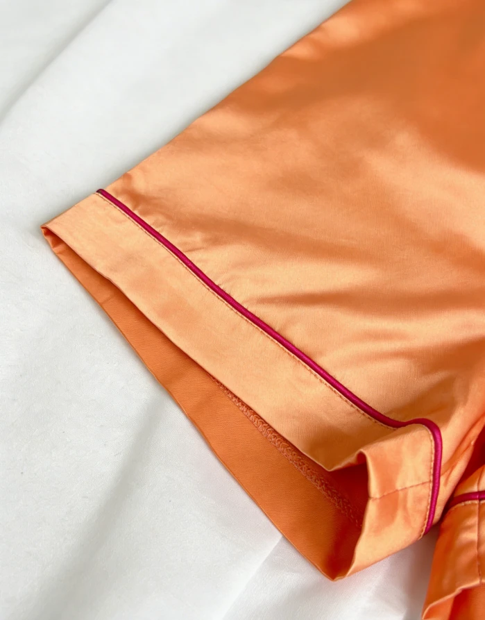 Baby Girls Orange Satin Short Pajamas Set Kids Solid Button Down Short Set product image 5