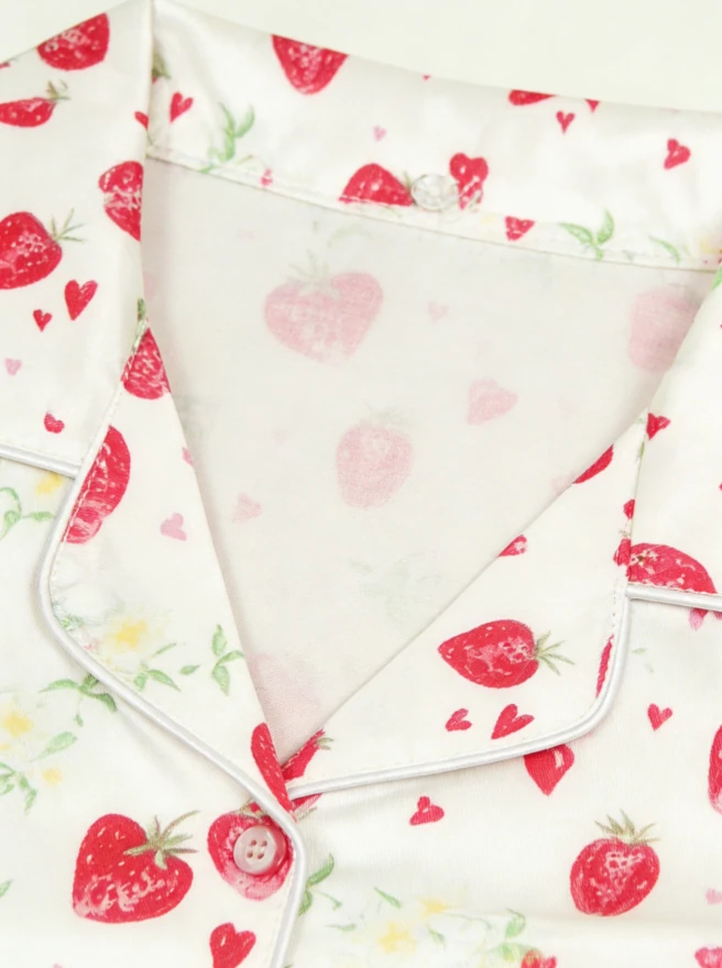 Baby Girls Strawberries Satin Short Pajamas Set Kids Button Down Short Set product image 4