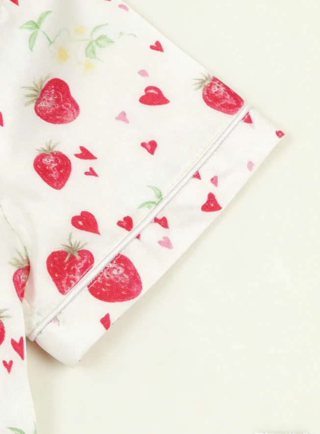 Baby Girls Strawberries Satin Short Pajamas Set Kids Button Down Short Set product image 5