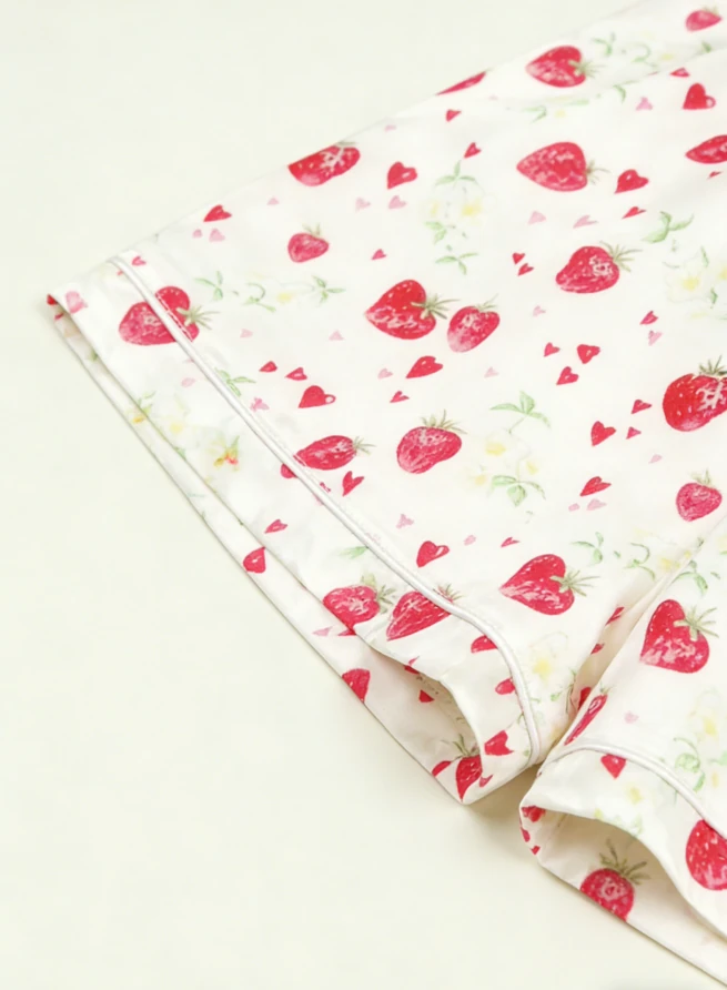 Baby Girls Strawberries Satin Short Pajamas Set Kids Button Down Short Set product image 6