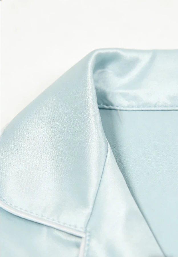 Baby Girls Light Blue Satin Short Pajamas Set Children Summer PJ Button Down Short Set product image 4