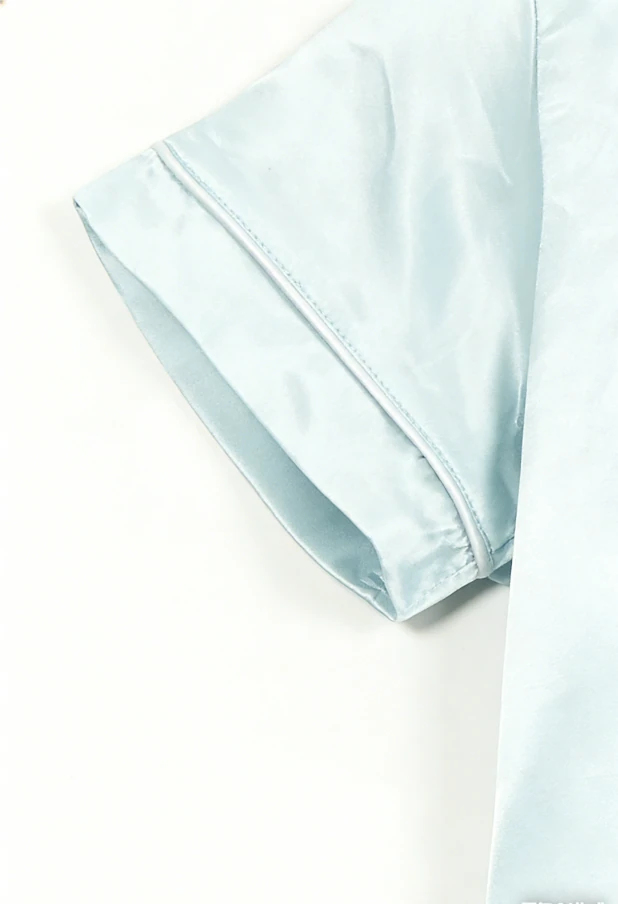 Baby Girls Light Blue Satin Short Pajamas Set Children Summer PJ Button Down Short Set product image 5