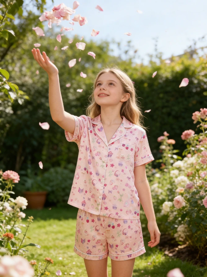 Baby Girls Girls Night in Short Satin Short Pajamas Set Summer PJ Button Down Short Set product image 2