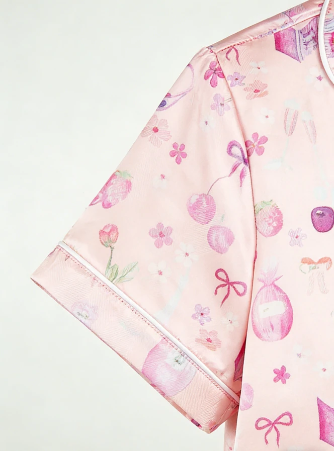 Baby Girls Girls Night in Short Satin Short Pajamas Set Summer PJ Button Down Short Set product image 5