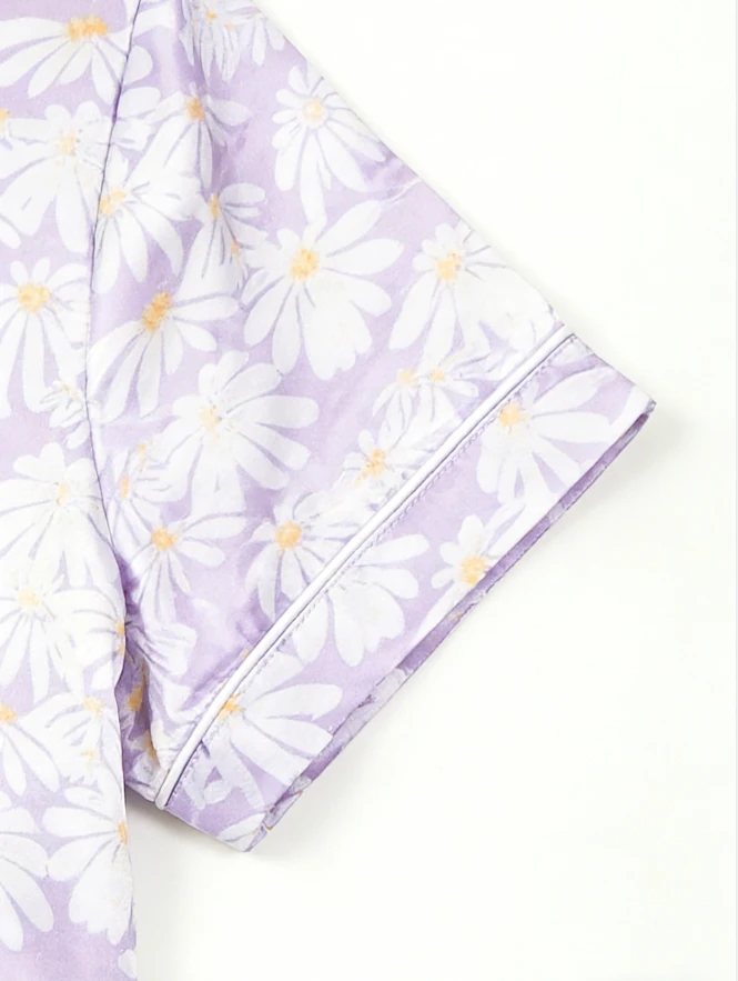 Children Girls Purple Daisy Satin Satin Short Pajamas Set Kids Lavender Summer PJ Short Clothing Set product image 5