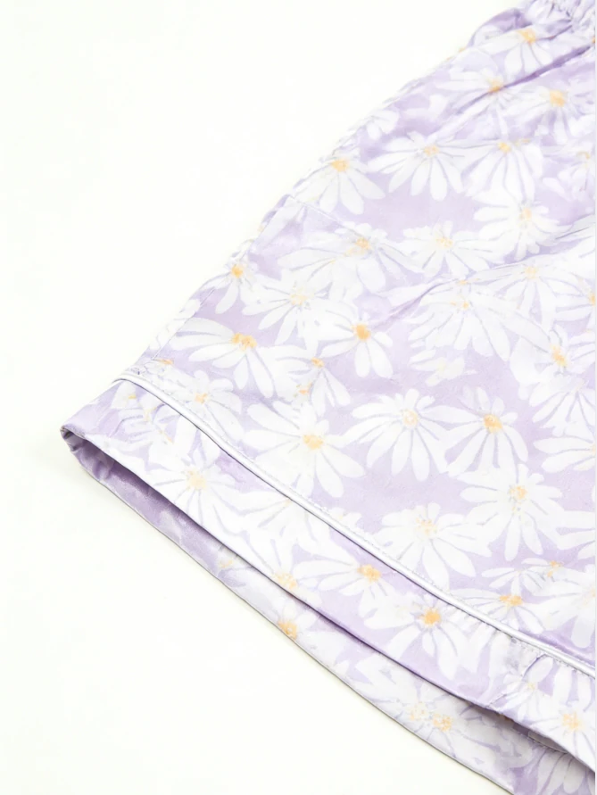 Children Girls Purple Daisy Satin Satin Short Pajamas Set Kids Lavender Summer PJ Short Clothing Set product image 6