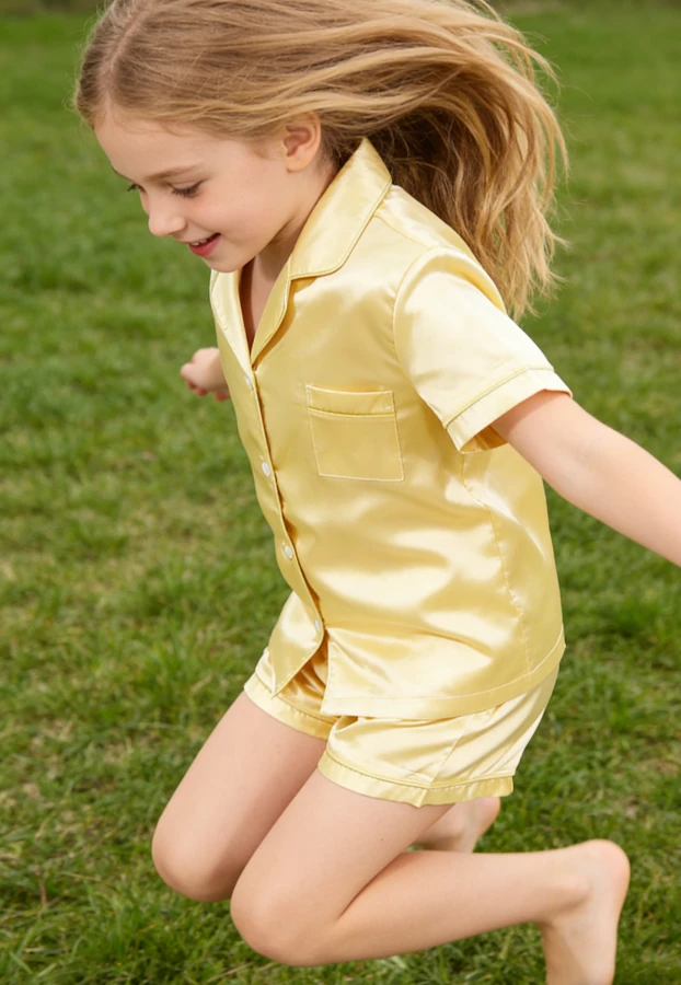 Baby Girls Golden Ticket Satin Short Pajamas Set Baby Girls Summer Short Button Down Set product image 2