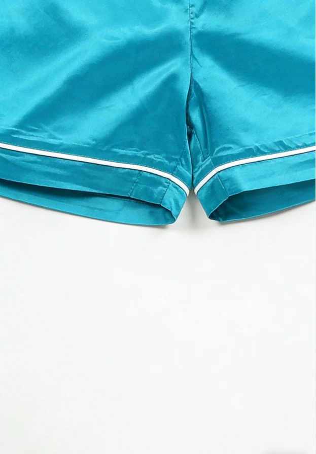 Children Turquoise Satin Short Pajamas Set Kids Summer Button Down Short Clothing Set product image 4