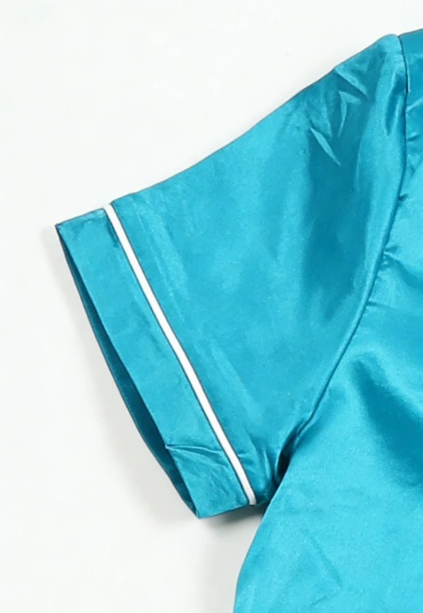 Children Turquoise Satin Short Pajamas Set Kids Summer Button Down Short Clothing Set product image 5