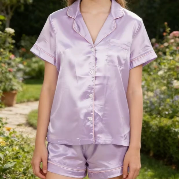 2027 Children Lilac Satin Satin Short PJ Set Girls Summer Pajamas Short Set product image 1