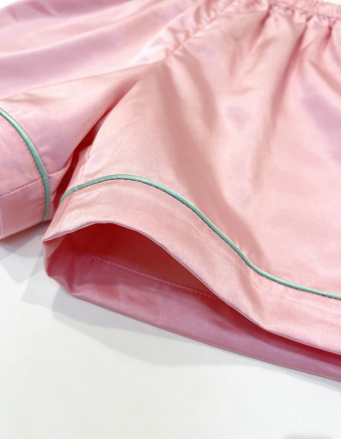 Baby Girls Solid Pink Satin Short Pajamas Set Children Summer Button Down Short Set Toddler Sleepwear product image 4
