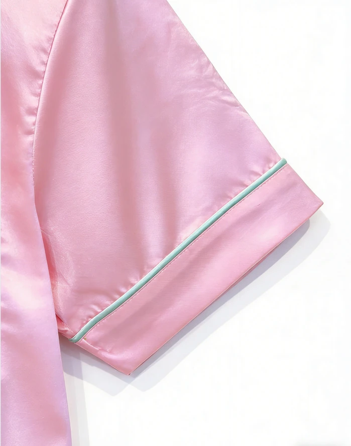 Baby Girls Solid Pink Satin Short Pajamas Set Children Summer Button Down Short Set Toddler Sleepwear product image 5