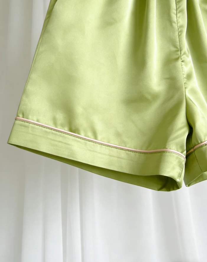 New Sage Green Satin Short Pajamas Set Kids Summer Button Down Set product image 4