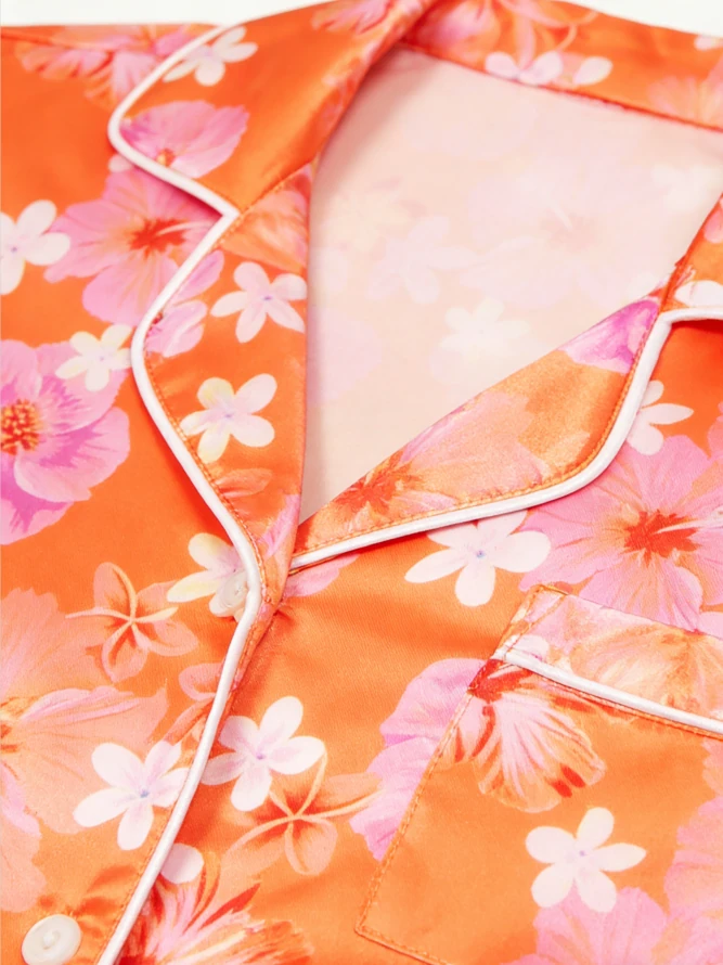 Baby Girls Hawaiian Daze Orange pyjamas Satin Short Pajamas Set Kid Button Down Short Set product image 4
