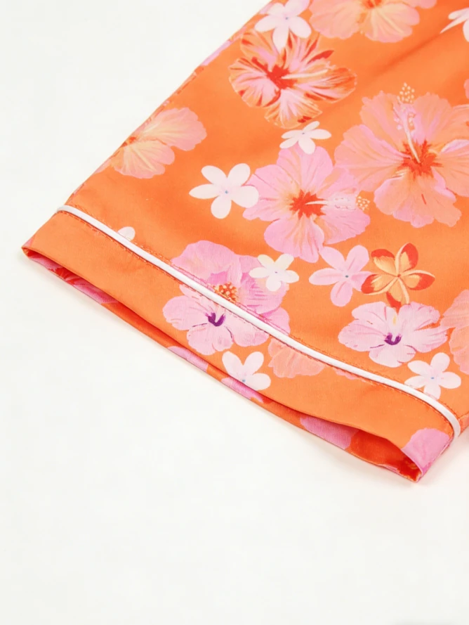 Baby Girls Hawaiian Daze Orange pyjamas Satin Short Pajamas Set Kid Button Down Short Set product image 6