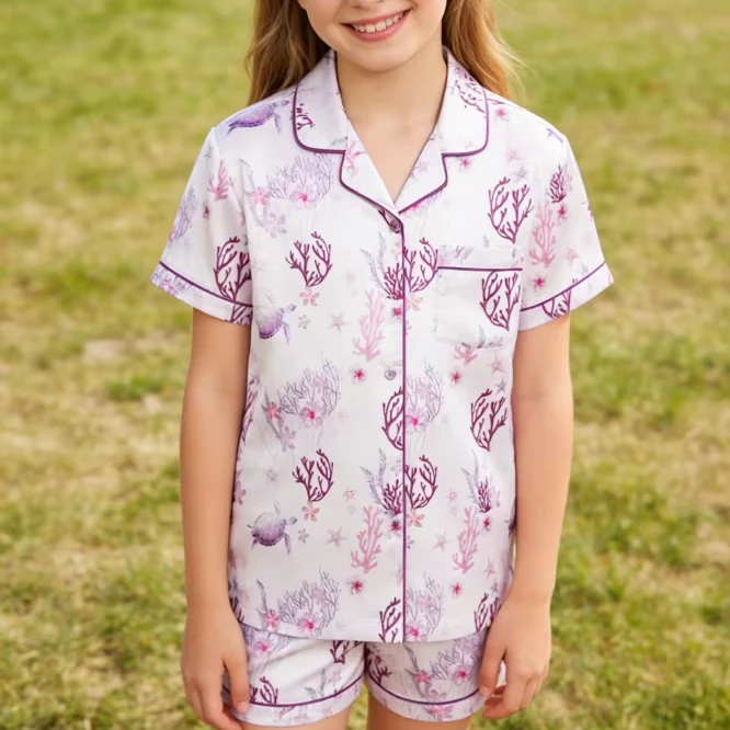 Child wearing a printed pajama set