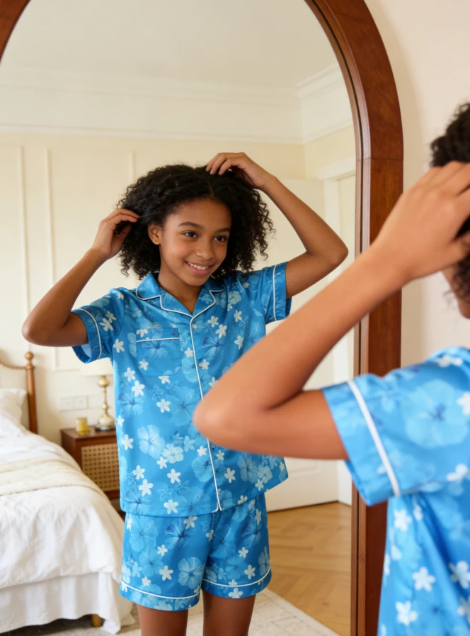 Baby Girls Hawaiian Daze Blue Satin Short Pajamas Set Kid Sleepwear Set product image 2