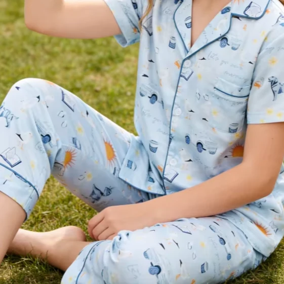 Baby Boys Let's Go on a Morning Swim Satin Pajamas Kids Short Sleeve Pajama Set Toddler Sleepwear product image 3