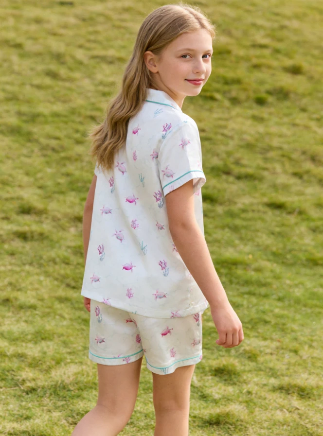 New Print Baby Girls White Turtles Satin Short Pajamas Sets Kid Spring Summer Button Down Short Set Toddler Matching Pajama product image 3