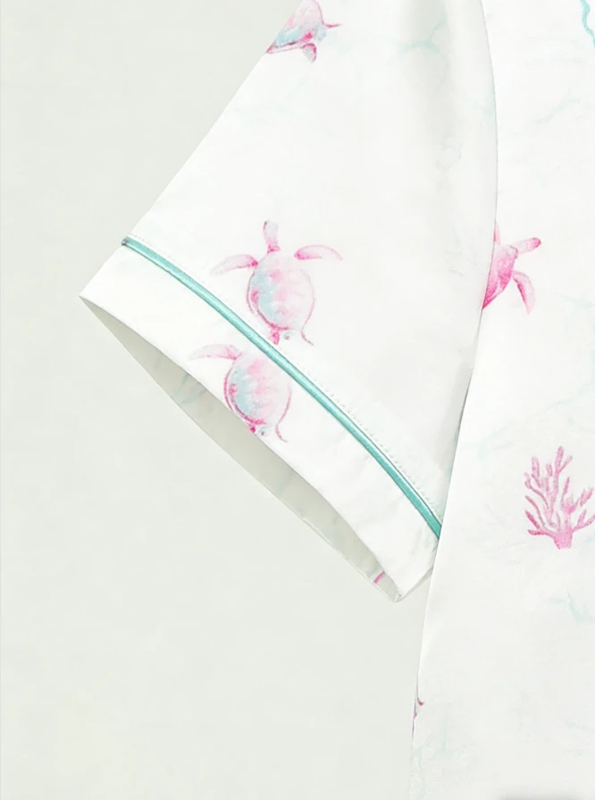 New Print Baby Girls White Turtles Satin Short Pajamas Sets Kid Spring Summer Button Down Short Set Toddler Matching Pajama product image 4