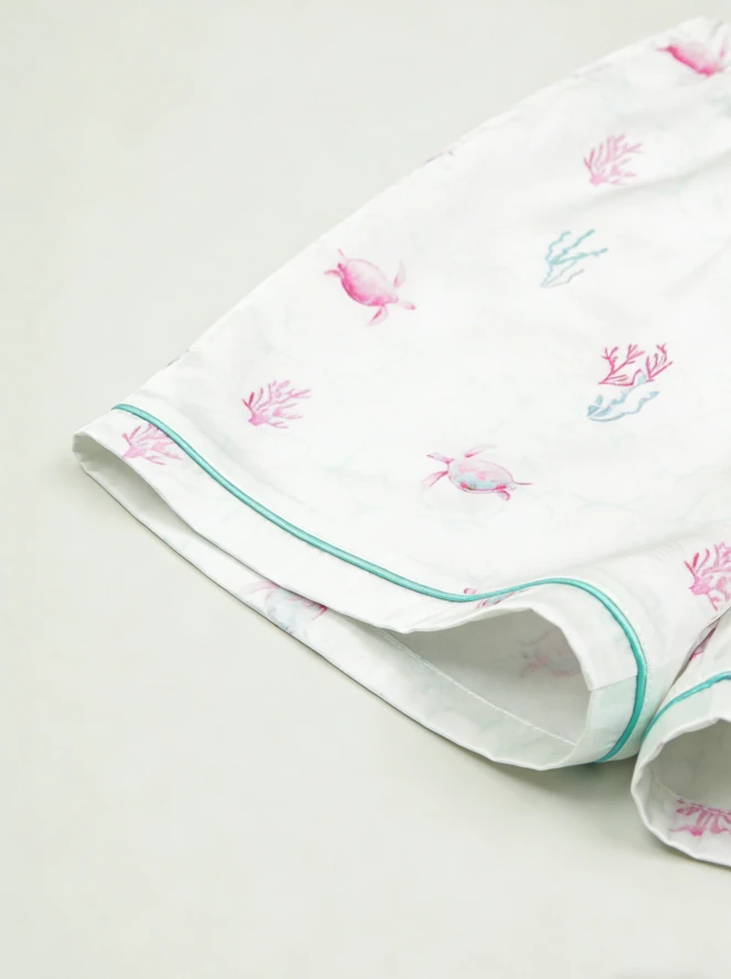 New Print Baby Girls White Turtles Satin Short Pajamas Sets Kid Spring Summer Button Down Short Set Toddler Matching Pajama product image 5