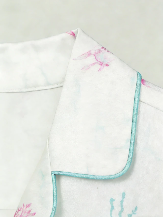 New Print Baby Girls White Turtles Satin Short Pajamas Sets Kid Spring Summer Button Down Short Set Toddler Matching Pajama product image 6