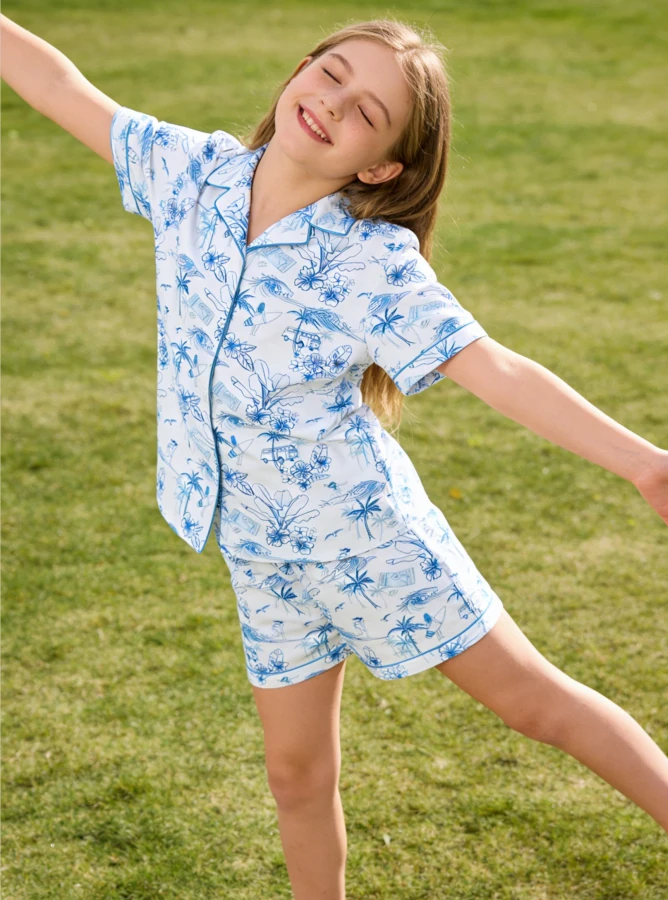 Baby Girls Morning Surf Satin Short Pajamas Sets Kid Button Down Clothing Set product image 2