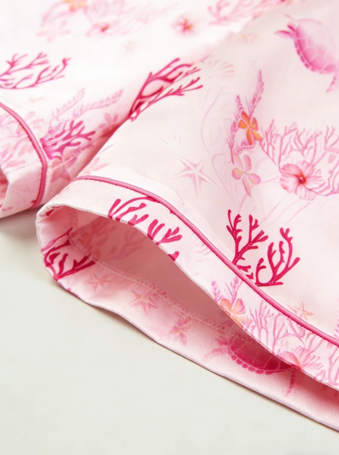 Baby Girls Pink Coral Garden Satin Pajamas Set Kids Button Down Short Set Toddler Pajama Sets product image 4
