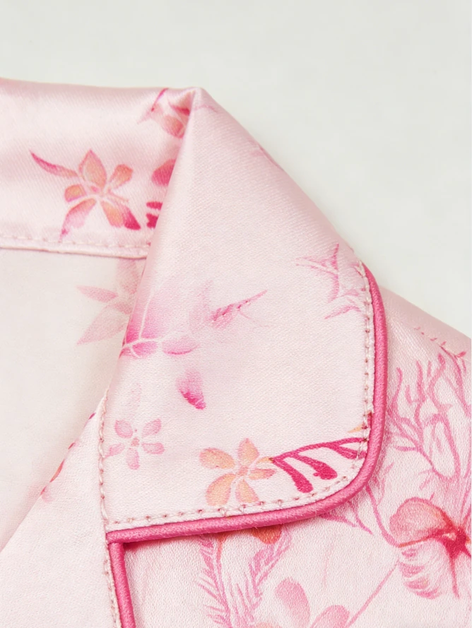 Baby Girls Pink Coral Garden Satin Pajamas Set Kids Button Down Short Set Toddler Pajama Sets product image 5