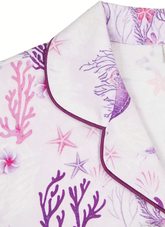 Girls Lilac Coral Garden Satin Short Pajamas Sets Kids Summer Pajama Loungewear product image 4