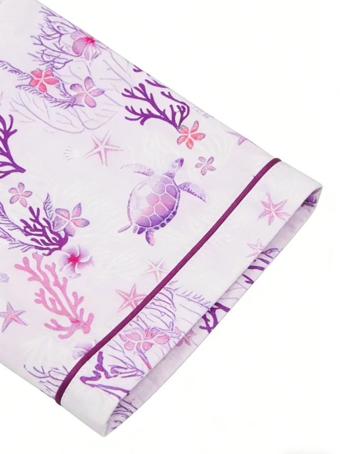 Girls Lilac Coral Garden Satin Short Pajamas Sets Kids Summer Pajama Loungewear product image 5