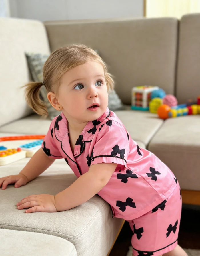 Baby Girl Bow Satin Pyjama Children Pajamas Satin Loungewear Sets Kids Spring Summer Button Down product image 4