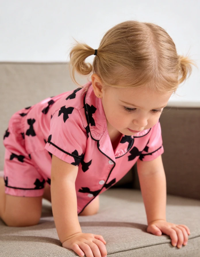 Baby Girl Bow Satin Pyjama Children Pajamas Satin Loungewear Sets Kids Spring Summer Button Down product image 5