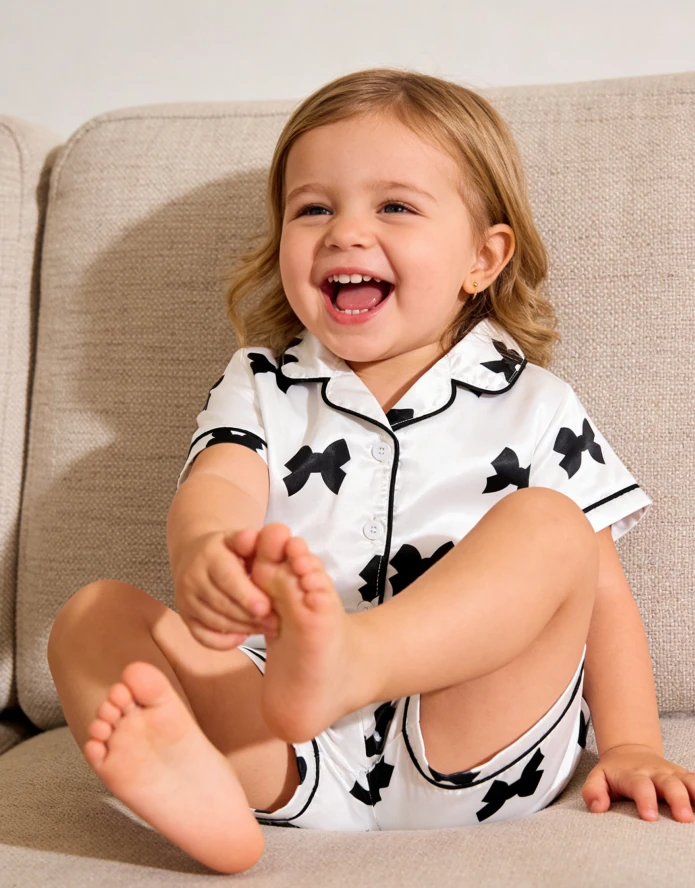 Baby Girl Bow Satin Pyjama Children Pajamas Satin Loungewear Sets Kids Spring Summer Button Down product image 6