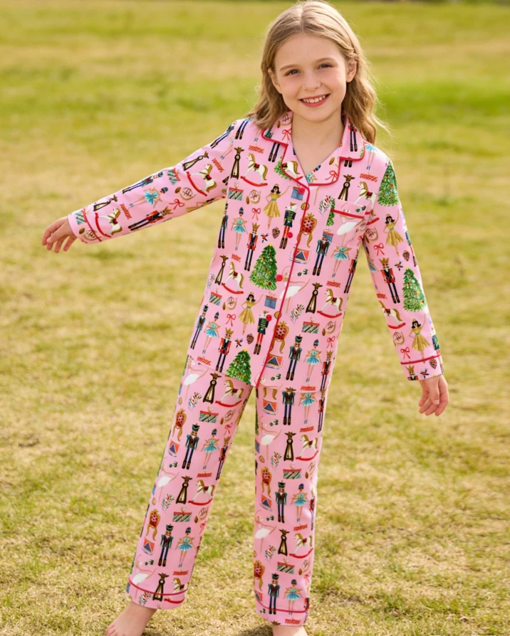 Customizable Factory Pink Kids Long Sleeve Christmas Nutcracker Pajamas Set Casual Toddler Child Pajama Sets product image 1