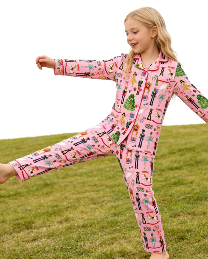 Customizable Factory Pink Kids Long Sleeve Christmas Nutcracker Pajamas Set Casual Toddler Child Pajama Sets product image 3