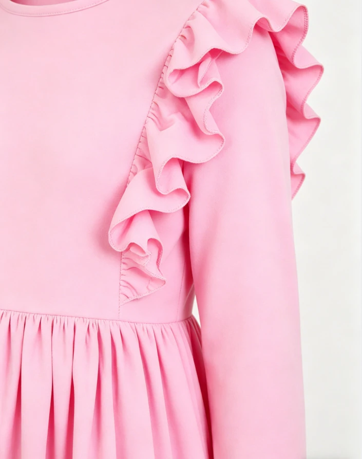 Solid Color High Quality Baby Girls Toddlers Bubblegum Pink LS Ruffle Twirl Dress product image 6