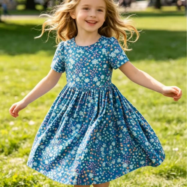 Manufacturer Custom Print Spring Fling SS Baby Girls Toddlers Pocket Twirl Dress product image 1